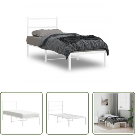 vidaXL Cama con cabecero -  Estructura cama sin colchón con cabecero metal blanco 80x200 cm