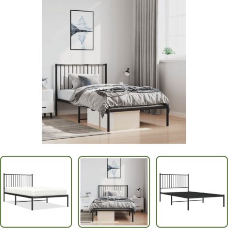 vidaXL Cama con cabecero -  Estructura cama sin colchón con cabecero metal negro 100x190 cm