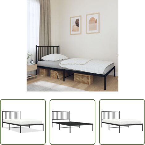 vidaXL Cama con cabecero -  Estructura cama sin colchón con cabecero metal negro 107x203 cm