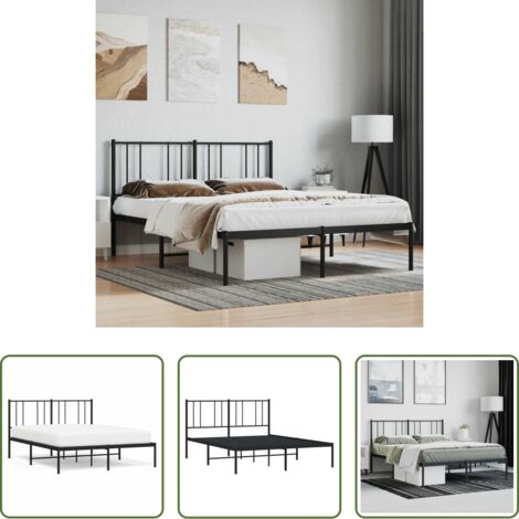 vidaXL Cama con cabecero -  Estructura cama sin colchón con cabecero metal negro 120x200 cm