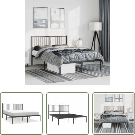vidaXL Cama con cabecero -  Estructura cama sin colchón con cabecero metal negro 135x190 cm