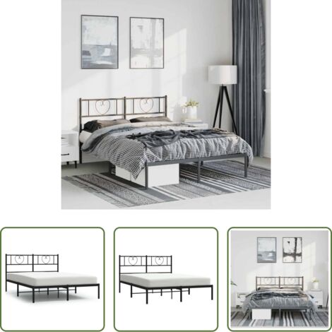 vidaXL Cama con cabecero -  Estructura cama sin colchón con cabecero metal negro 135x190 cm