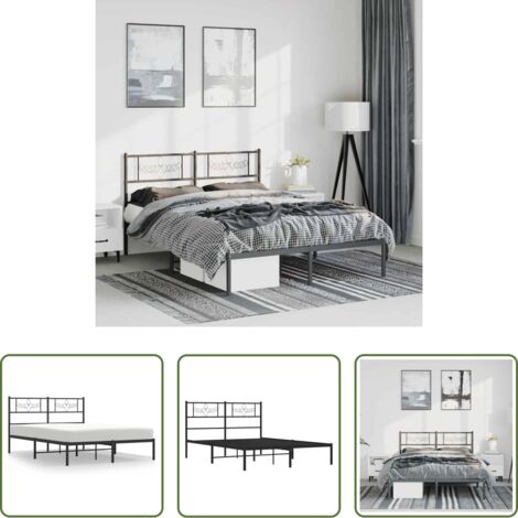 vidaXL Cama con cabecero -  Estructura cama sin colchón con cabecero metal negro 135x190 cm