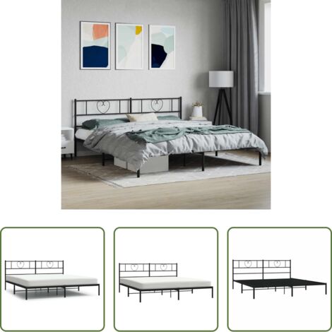 vidaXL Cama con cabecero -  Estructura cama sin colchón con cabecero metal negro 180x200 cm