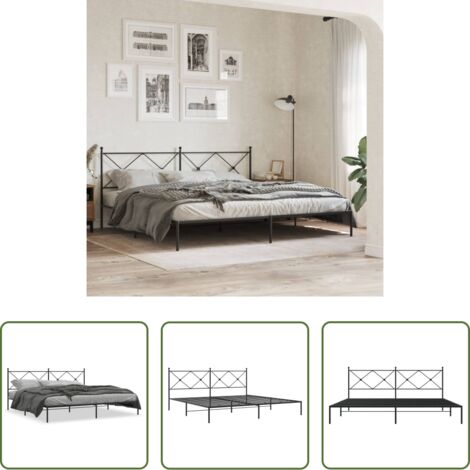 vidaXL Cama con cabecero -  Estructura cama sin colchón con cabecero metal negro 200x200 cm