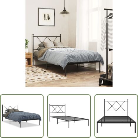 vidaXL Cama con cabecero -  Estructura cama sin colchón con cabecero metal negro 90x190 cm