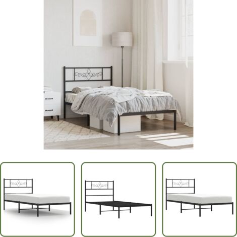 vidaXL Cama con cabecero -  Estructura cama sin colchón con cabecero metal negro 90x200 cm