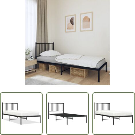 vidaXL Cama con cabecero -  Estructura cama sin colchón con cabecero metal negro 90x200 cm
