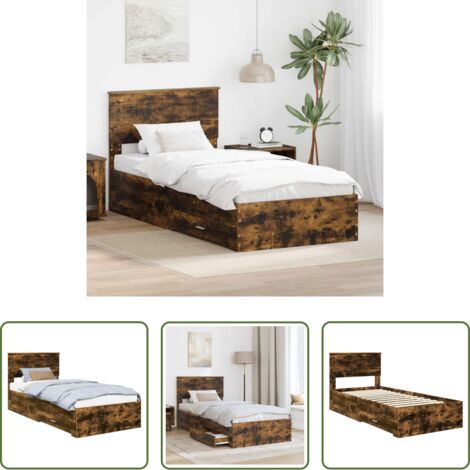 vidaXL Cama con cabecero -  Estructura de cama con cabecera Roble ahumado 90 x 190 cm
