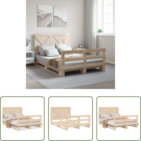vidaXL Cama con cabecero -  Estructura de cama con cabecero madera maciza pino 140x200 cm