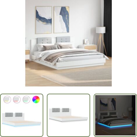 vidaXL Cama con cabecero -  Estructura de cama con LED sin colchón blanco 180x200 cm