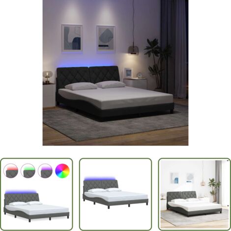 vidaXL Cama con cabecero -  Estructura de cama con LED sin colchón gris oscuro 160x200 cm