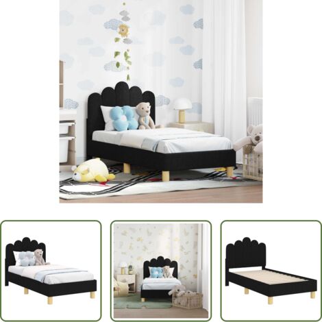 vidaXL Cama con cabecero -  Estructura de cama para niños pequeños con cabecera Negro tela