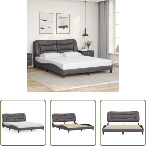 vidaXL Cama con cabecero -  Estructura de cama sin colchón Hvar cuero sintético gris 160x200 cm