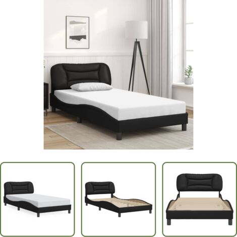 vidaXL Cama con cabecero -  Estructura de cama sin colchón Hvar cuero sintético negro 100x200 cm