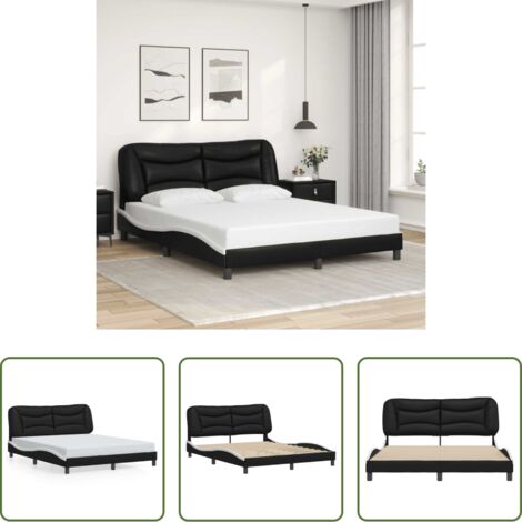 vidaXL Cama con cabecero -  Estructura de cama sin colchón Hvar cuero sintético negro blanco 160x200cm