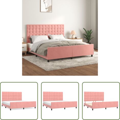 vidaXL Cama con cabecero -  Estructura de cama sin colchón terciopelo rosa 160x200 cm