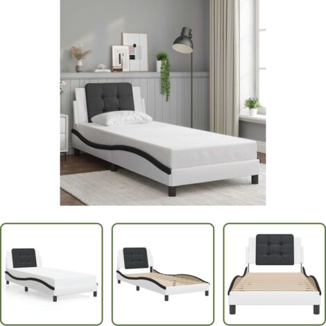 vidaXL Cama con cabecero -  Estructura de cama sin colchón Zadar cuero sintético blanco y negro