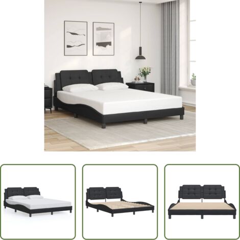 vidaXL Cama con cabecero -  Estructura de cama sin colchón Zadar cuero sintético negro 160x200 cm