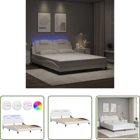 vidaXL Cama con cabecero -  Estructura de cama Viana con LED sin colchón blanco 160x200 cm