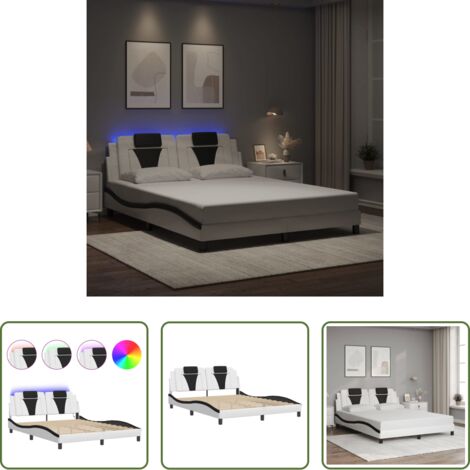 vidaXL Cama con cabecero -  Estructura de cama Viana con LED sin colchón blanco negro 160x200 cm