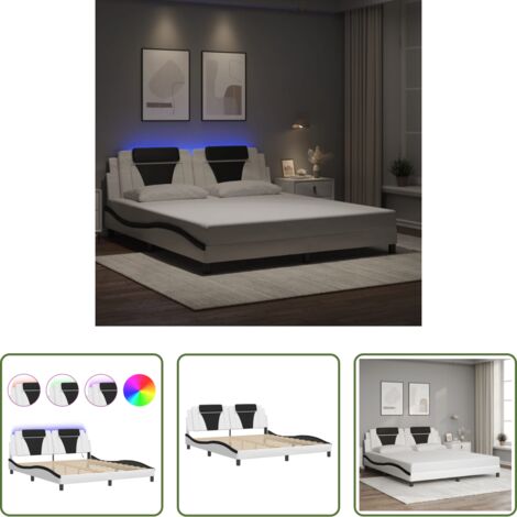 vidaXL Cama con cabecero -  Estructura de cama Viana con LED sin colchón blanco negro 180x200 cm