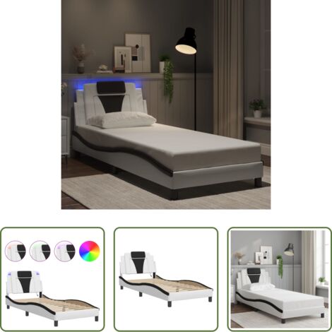 vidaXL Cama con cabecero -  Estructura de cama Viana con LED sin colchón blanco negro 90x200 cm