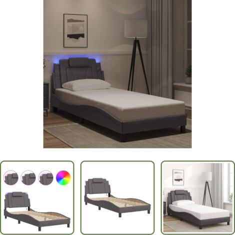vidaXL Cama con cabecero -  Estructura de cama Viana con LED sin colchón gris 90x190 cm