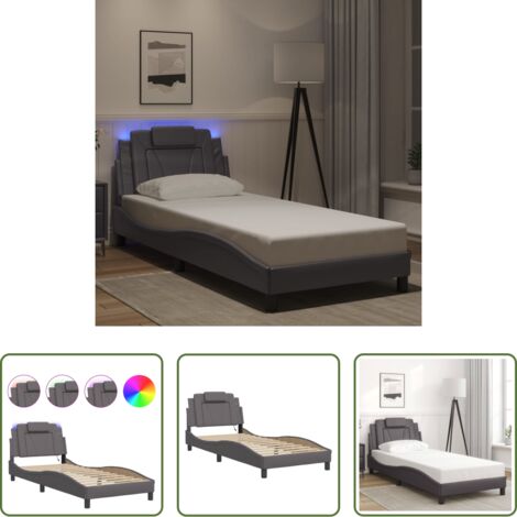vidaXL Cama con cabecero -  Estructura de cama Viana con LED sin colchón gris 90x200 cm