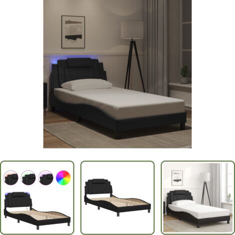 vidaXL Cama con cabecero -  Estructura de cama Viana con LED sin colchón negro 100x200 cm