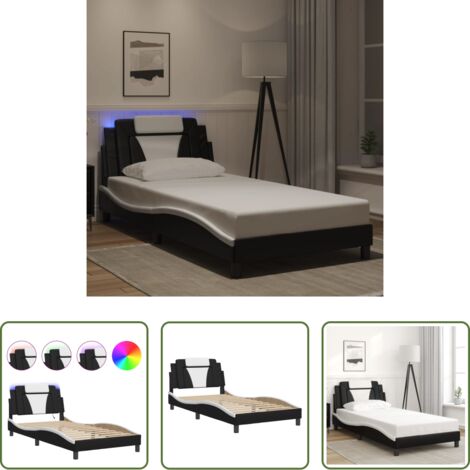 vidaXL Cama con cabecero -  Estructura de cama Viana con LED sin colchón negro blanco 100x200 cm