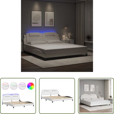 vidaXL Cama con cabecero -  Estructura de cama Viana con LED sin colchón sin colchón blanco 180x200 cm
