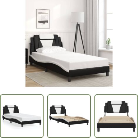 vidaXL Cama con cabecero -  Estructura de cama Viana sin colchón cuero sintético negro y blanco