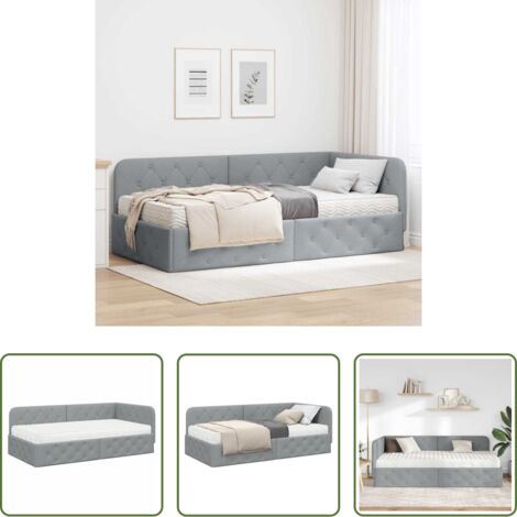vidaXL Cama con cabecero flexible -  Estructura de cama en esquina Gris Claro 100 x 200 cm tela