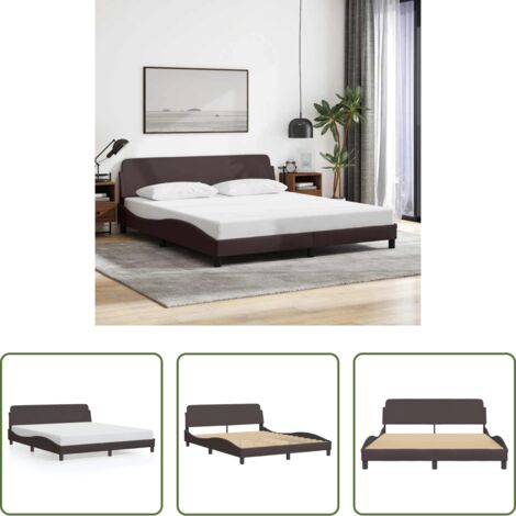 vidaXL Cama con cabecero marrón -  Estructura de cama Dover de tela marrón oscuro 160x200 cm
