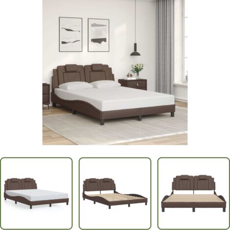 vidaXL Cama con cabecero marrón -  Estructura de cama Viana sin colchón cuero sintético marrón 140x190cm