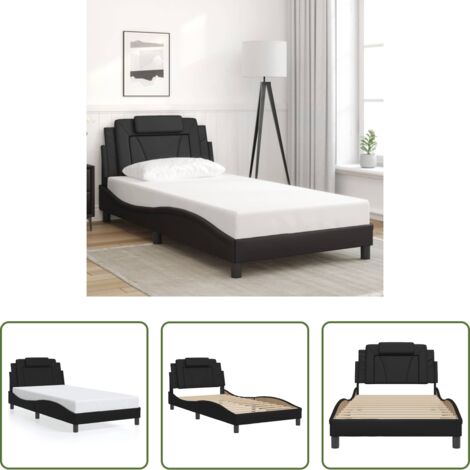 vidaXL Cama con cabecero negro -  Estructura de cama Viana sin colchón cuero sintético negro 100x200 cm