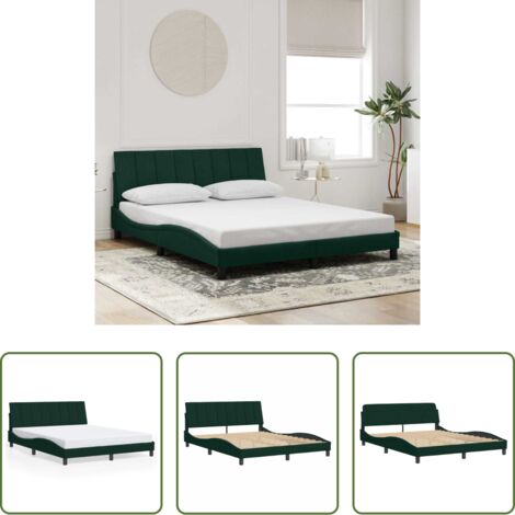 vidaXL Cama con cabecero terciopelo -  Estructura de cama sin colchón Hanko terciopelo verde oscuro 160x200 cm