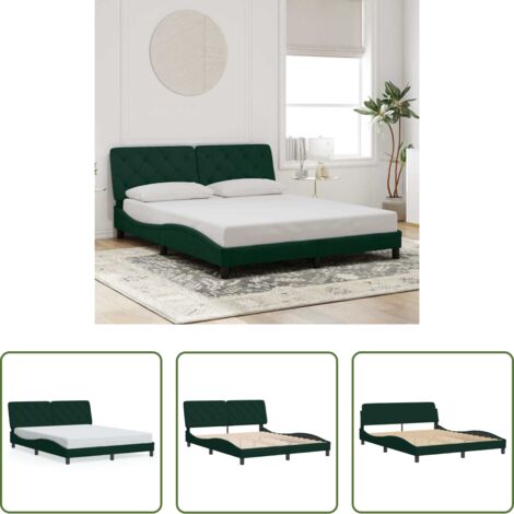 vidaXL Cama con cabecero verde oscuro -  Estructura cama sin colchón terciopelo verde oscuro 160x200 cm