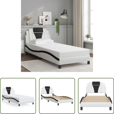 vidaXL Cama con cabecero y cojín -  Estructura de cama Viana sin colchón cuero sintético blanco y negro 80x200 cm
