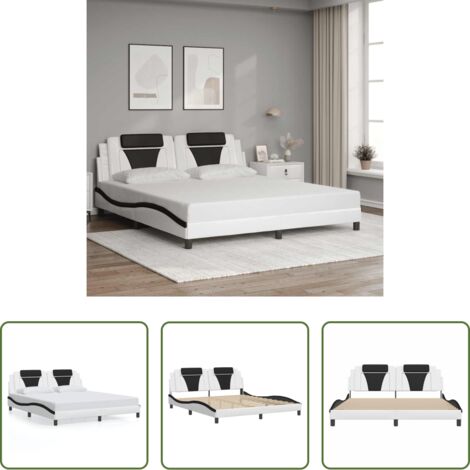vidaXL Cama con cabecero y cojín -  Estructura de cama Viana sin colchón cuero sintético blanco y negro