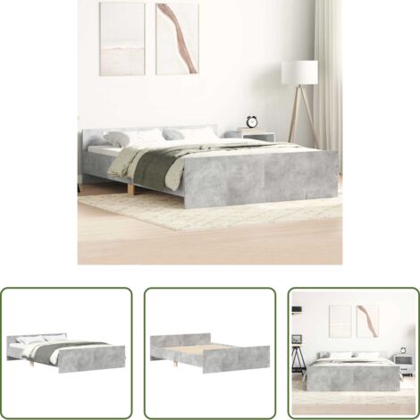 vidaXL Cama con cabecero y estribo - Estructura de cama con cabecero piecero gris hormigón 135x190cm