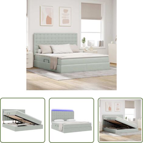 vidaXL Cama con cabezal -  Cama con almacenamiento y LED con LED Gris Claro 160 x 200 cm