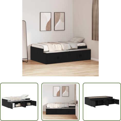vidaXL Cama con cajón -  Estructura de cama Roble Negro 90 x 200 cm Madera contrachapada