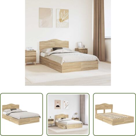 vidaXL Cama con cajones -  Cama con almacenamiento con cabecera Roble Sonoma 135 x 190 cm