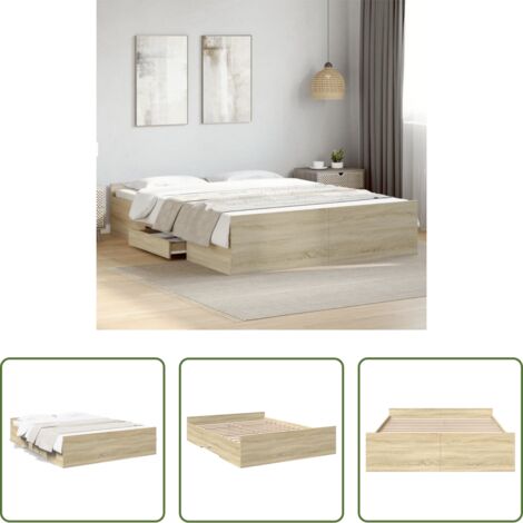 vidaXL Cama con cajones de madera -  Cama con cajones madera ingeniería roble Sonoma 150x200 cm