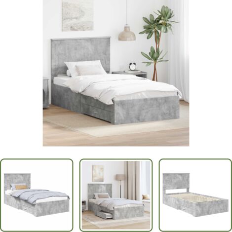vidaXL Cama con cajones -  Estructura de cama con cabecera Gris Concreto 100 x 200 cm