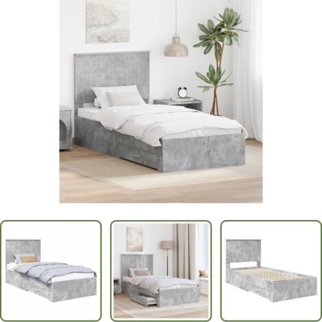 vidaXL Cama con cajones -  Estructura de cama con cabecera Gris Concreto 90 x 200 cm