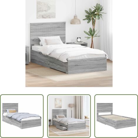 vidaXL Cama con cajones -  Estructura de cama con cabecera Gris Sonoma 100 x 200 cm