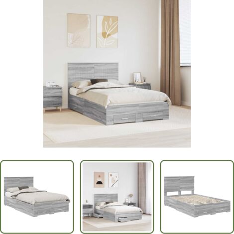vidaXL Cama con cajones -  Estructura de cama con cabecera Gris Sonoma 120 x 200 cm